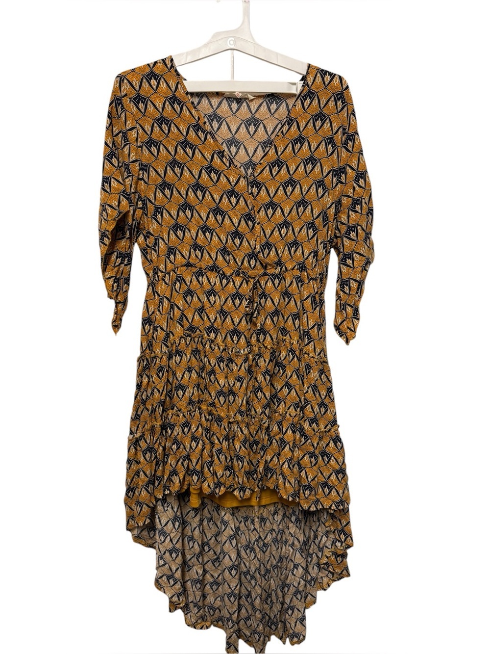 Solitaire Los Angeles Mustard Boho Ruffle Hi Low Dress Size Large